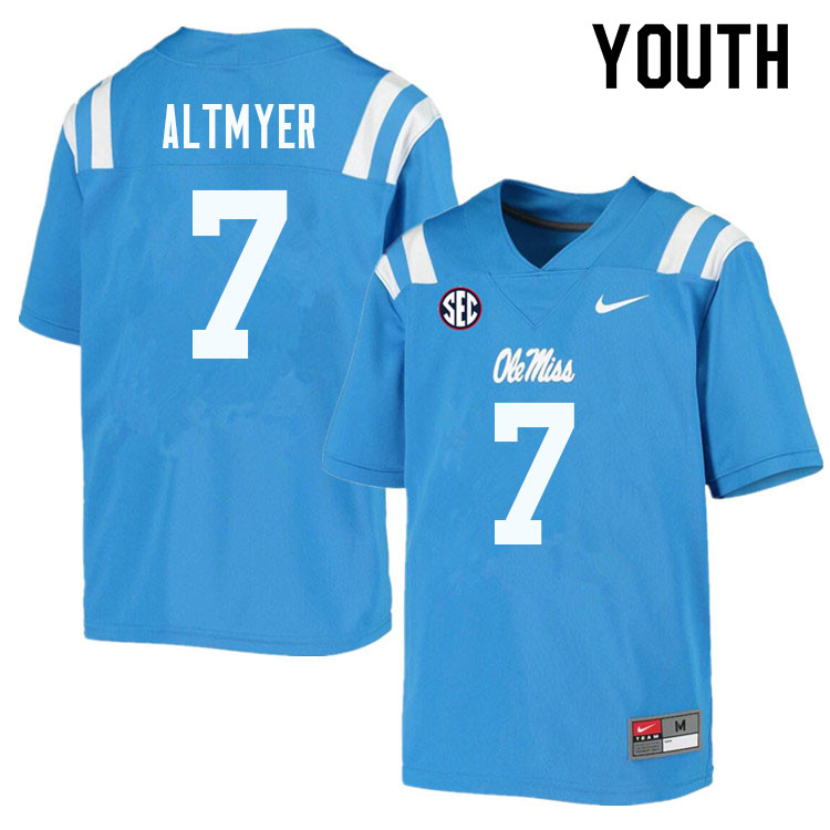 Youth #7 Luke Altmyer Ole Miss Rebels College Football Jerseys Sale-Powder Blue